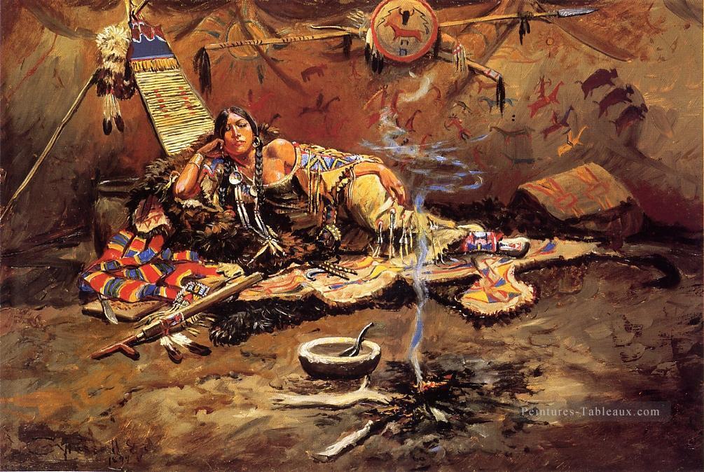 Attente et Mad Art occidental Amérindien Charles Marion Russell Peintures à l'huile